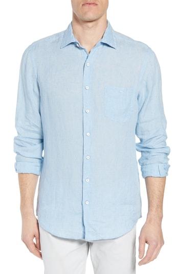 Men's Rodd & Gunn Harris Bay Regular Fit Linen Sport Shirt, Size - Blue