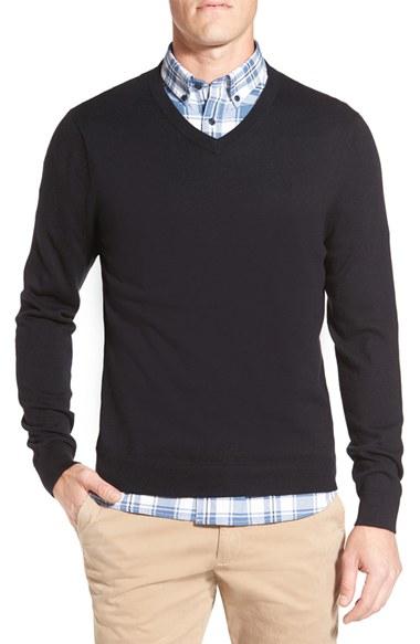 Men's Nordstrom Men's Shop Cotton & Cashmere V-neck Sweater - Black