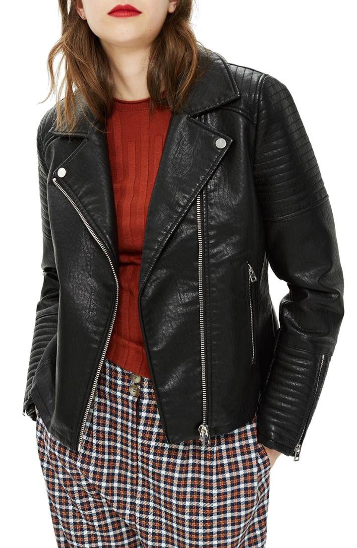 Women's Topshop Rosa Biker Jacket Us (fits Like 0-2) - Black