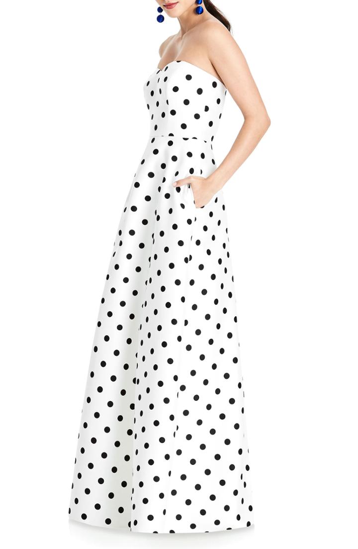 Women's Alfred Sung Strapless Dot Sateen Gown