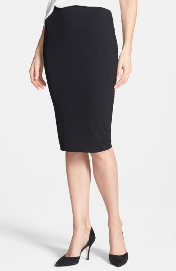 Petite Women's Vince Camuto Stretch Knit Midi Tube Skirt - Black