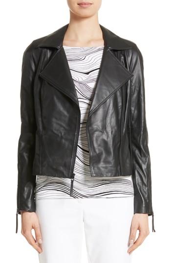Women's St. John Collection Nappa Leather Moto Jacket