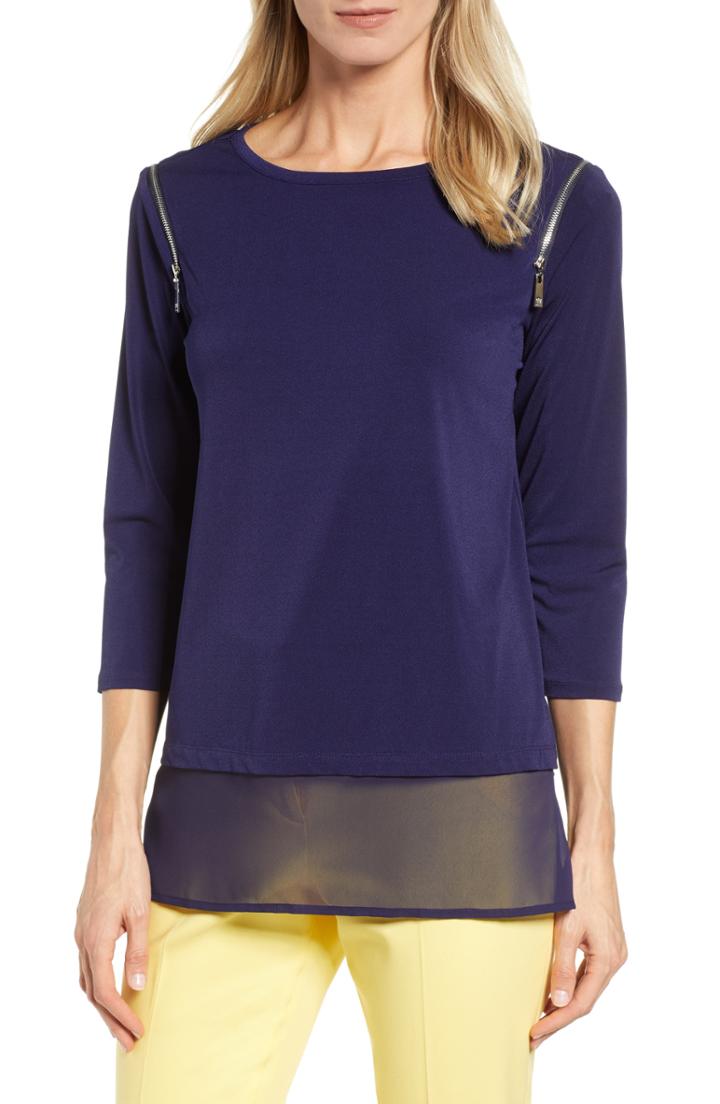 Women's Chaus Zip Shoulder Top - Blue