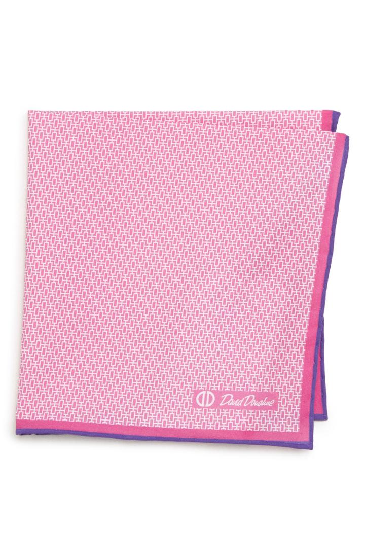 Men's David Donahue Geometric Cotton Pocket Square, Size - Pink