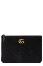 Gucci Gg Marmont 2.0 Matelasse Velvet Pouch - Black