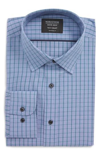 Men's Nordstrom Men's Shop Tech-smart Traditional Fit Stretch Check Dress Shirt 32/33 - Blue/green