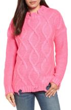Women's Rdi Destroyed Cable Knit Sweater - Pink