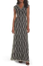 Women's Tadashi Shoji Embroidered V-neck Gown - Black