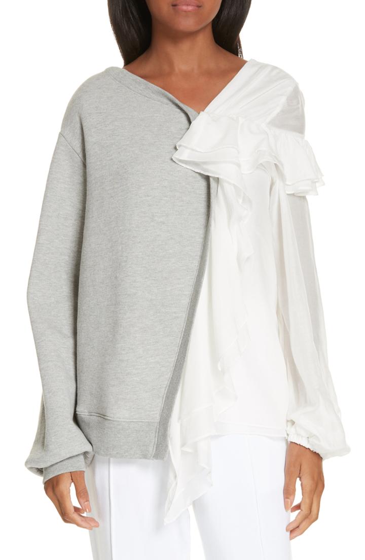 Women's Clu Mix Media Ruffle Detail Crewneck Top - Grey
