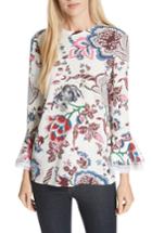 Women's Tory Burch Happy Times Ruffle Cuff Silk Blouse - Ivory