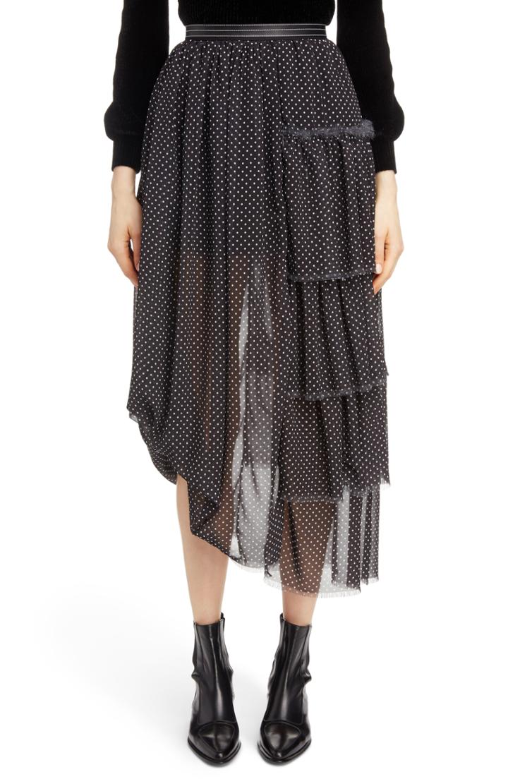 Women's Loewe Polka Dot Asymmetrical Tiered Ruffle Skirt Us / 42 Fr - Black