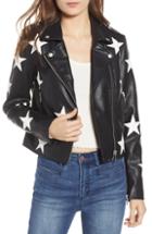 Women's Blanknyc Star Patch Faux Leather Moto Jacket - Black