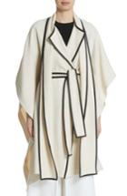 Women's Rosetta Getty Leather Trim Cotton & Wool Blend Cape With Scarf /small - Ivory