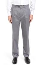 Men's Nordstrom Men's Shop Classic Smartcare(tm) Supima Cotton Pleated Trousers X 32 - Grey