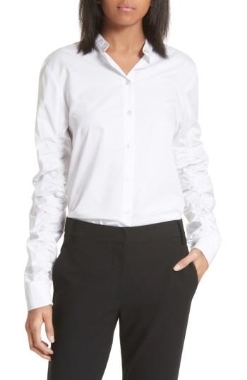 Women's Tibi Shirred Satin Poplin Top - White