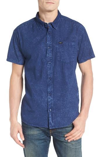 Men's Rvca Trim Fit Denim Sport Shirt - Blue