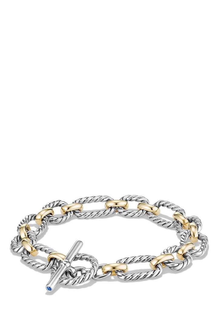 Women's David Yurman 'chain' Cushion Link Bracelet With Sapphires & 18k Gold