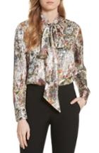 Women's Tory Burch Tie Neck Metallic Floral Blouse - White