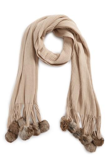 Women's Echo Wrap With Genuine Rabbit Fur Poms, Size - Beige