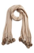 Women's Echo Wrap With Genuine Rabbit Fur Poms, Size - Beige