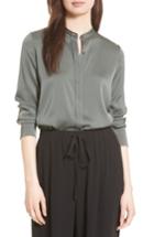 Women's Vince Stretch Silk Band Collar Blouse - Green