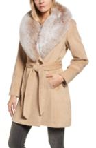 Women's Sofia Cashmere Genuine Fox Fur Lapel Wrap Coat - Beige