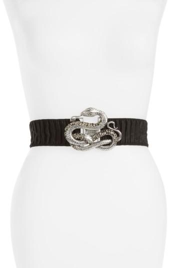 Women's Natasha Snake Stretch Belt - Black/ Silver