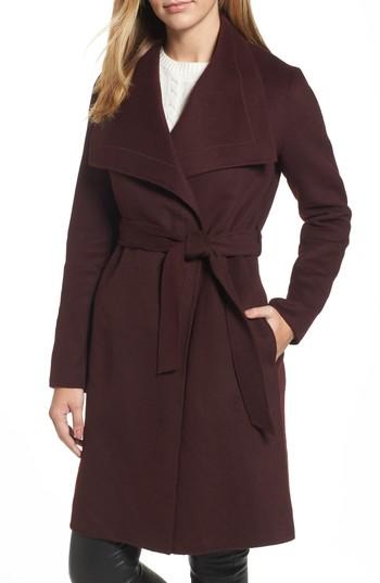 Petite Women's Tahari Ellie Double Face Wool Blend Wrap Coat P - Red
