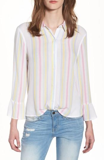 Women's Bp. Stripe Bell Sleeve Top, Size - White