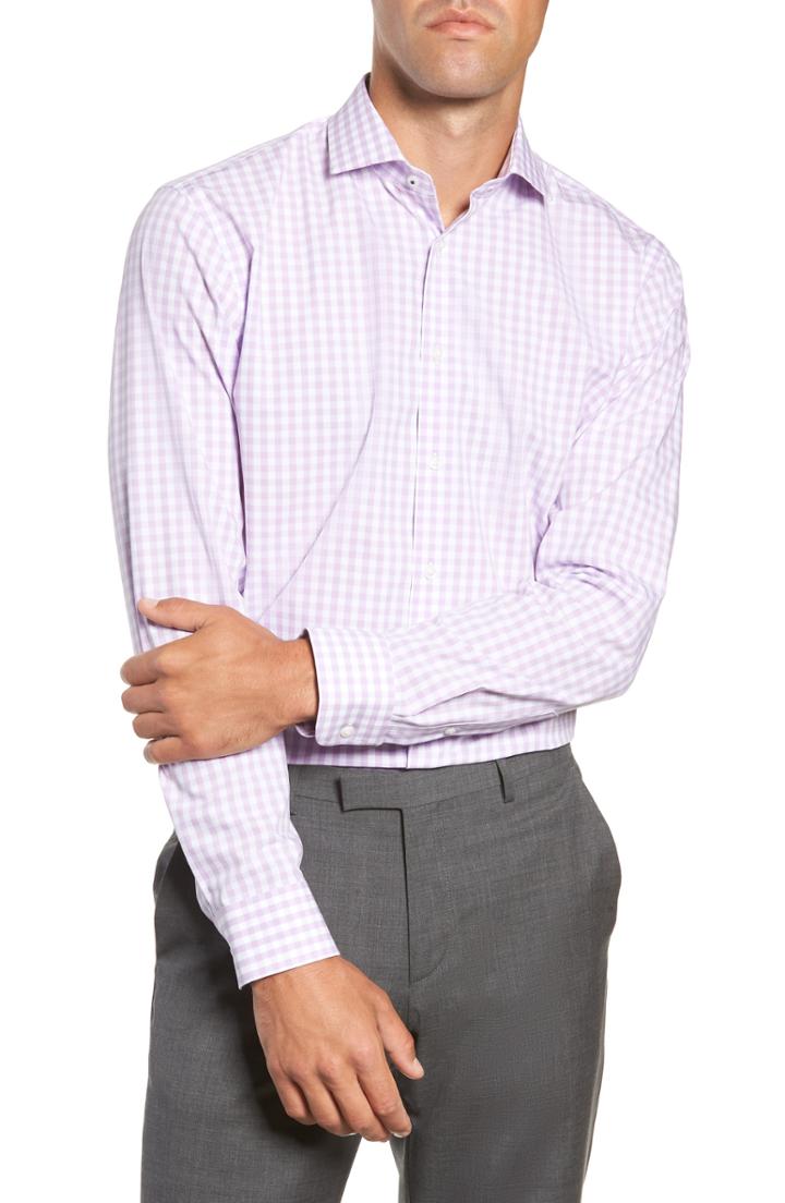 Men's Nordstrom Men's Shop Tech-smart Trim Fit Stretch Check Dress Shirt - 32/33 - Purple