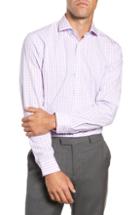 Men's Nordstrom Men's Shop Tech-smart Trim Fit Stretch Check Dress Shirt - 32/33 - Purple