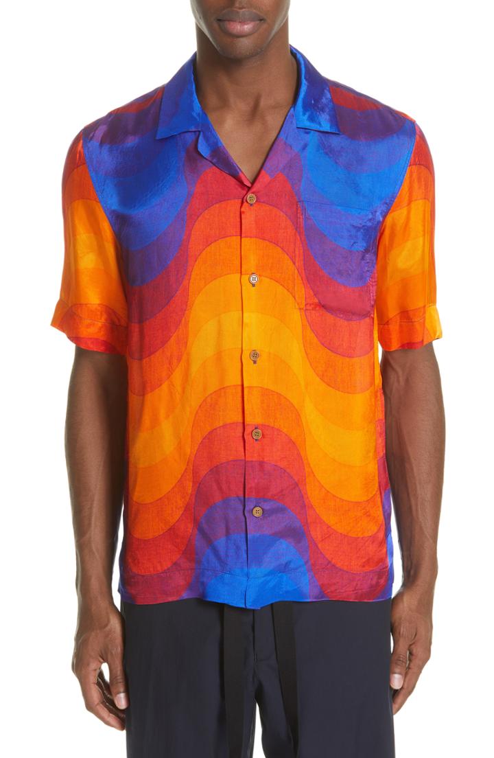 Men's Dries Van Noten Carlton Wave Print Shirt Eu - Orange