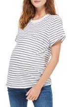 Women's Topshop Stripe Roll Sleeve Maternity Tee Us (fits Like 0-2) - White