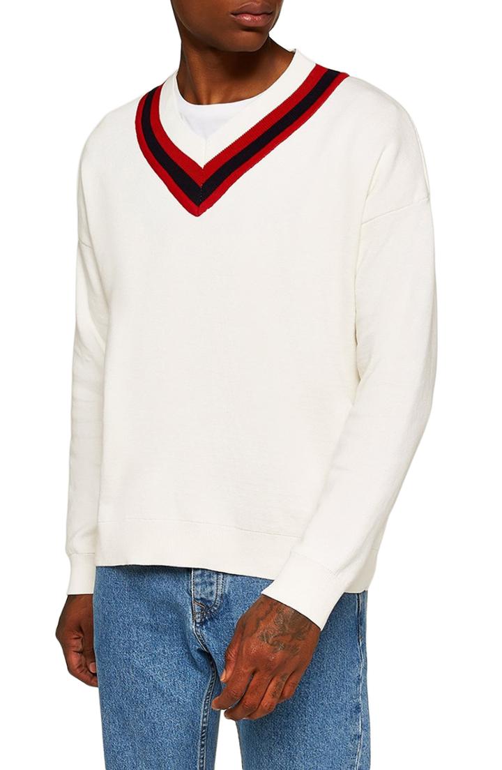 Men's Topman Milan Oversize V-neck Sweater - White
