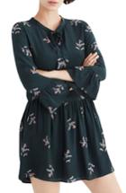 Women's Madewell Print Silk Tie Neck Dress - Purple