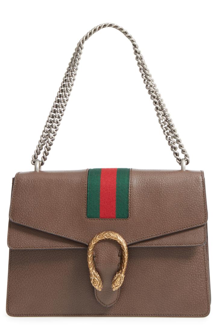 Gucci Dionysus Web Stripe Leather Shoulder Bag - Grey