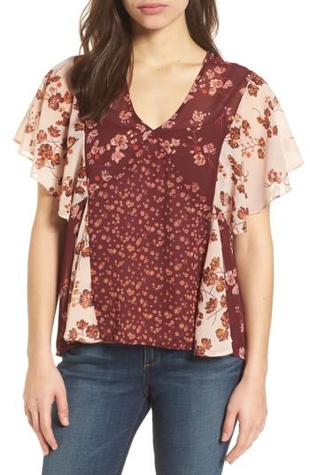 Women's Lucky Brand Mixed Floral Printtop - Burgundy
