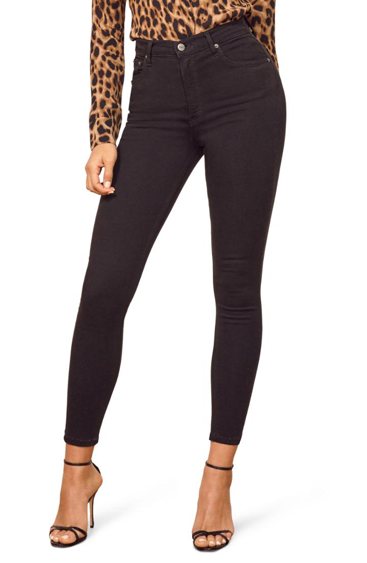 Women's Reformation High & Skinny Crop Jeans - Black