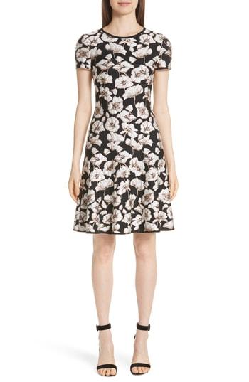 Women's St. John Collection Floral Jacquard Fit & Flare Dress - Black