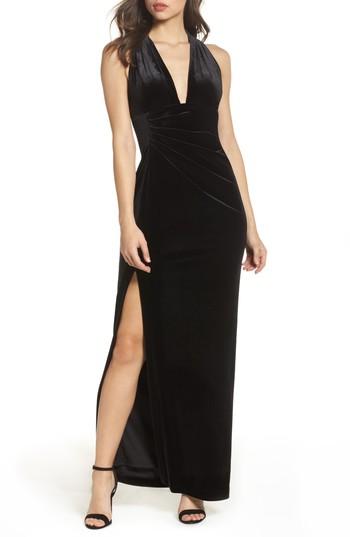 Women's Vince Camuto Plunging Side Drape Velvet Gown