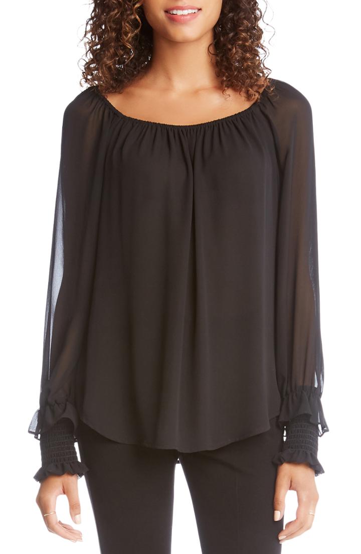 Women's Karen Kane Smocked Sleeve Top - Black