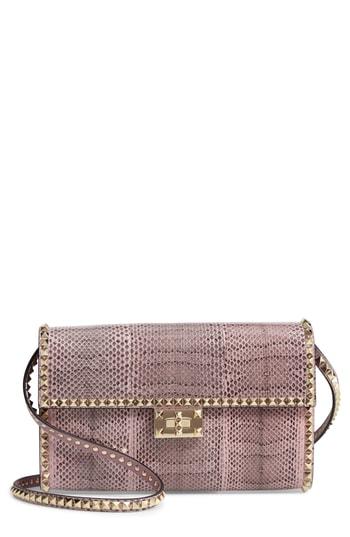 Valentino Garavani Ayers Rockstud Genuine Snakeskin & Leather Shoulder Bag - Pink