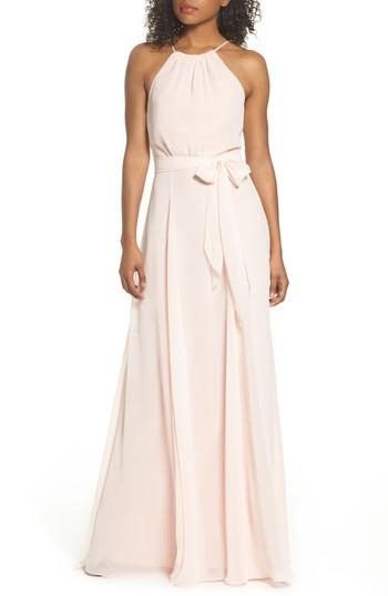 Women's Amsale Kyra Chiffon Halter Gown - Pink