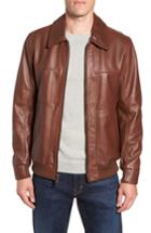 Men's Andrew Marc Vaughn Shirt Collar Leather Bomber Jacket - Brown