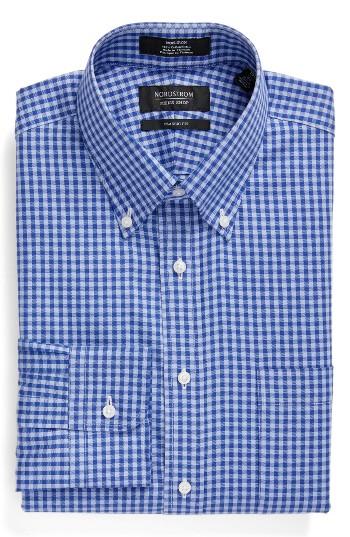 Men's Nordstrom Men's Shop Classic Fit Non-iron Gingham Dress Shirt .5 35 - Blue (online Only)