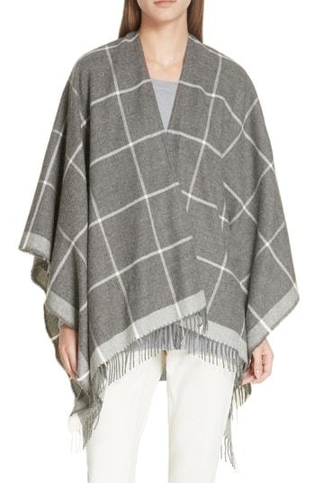 Women's Eileen Fisher Check Alpaca Poncho Wrap, Size - Grey
