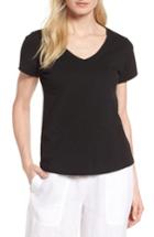 Women's Eileen Fisher V-neck Organic Cotton Tee, Size - Black