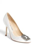 Women's Manolo Blahnik 'hangisi' Jewel Pump Us / 39eu - White