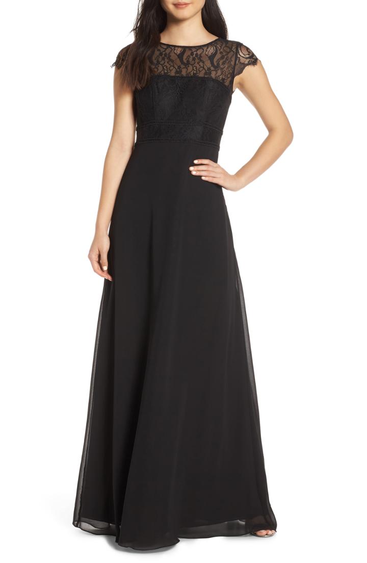 Women's Hayley Paige Occasions Lace Bodice Chiffon Evening Dress - Black