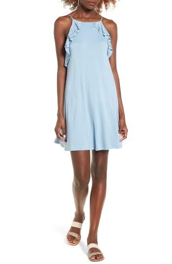 Women's Socialite Ruffle High Neck Dress - Blue